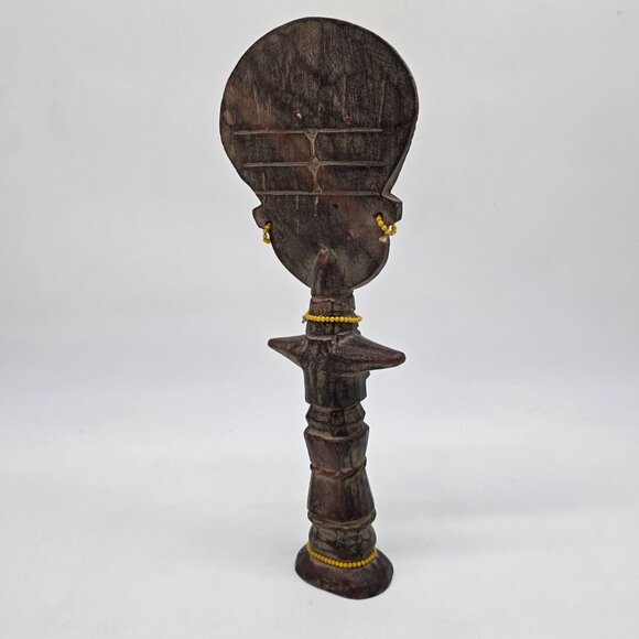 Vintage African Wood Sculpture Carved Statue Ashanti Ghana Fertility Doll 13" - Picture 6 of 10